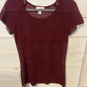 LOFT Burgundy Crochet Knit Short Sleeve Top in size XS Great condition
